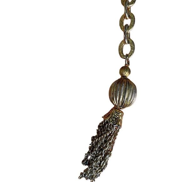 Vintage king gold tone lariat tassel chain necklace chunky thick hanging fashion - Picture 5 of 12